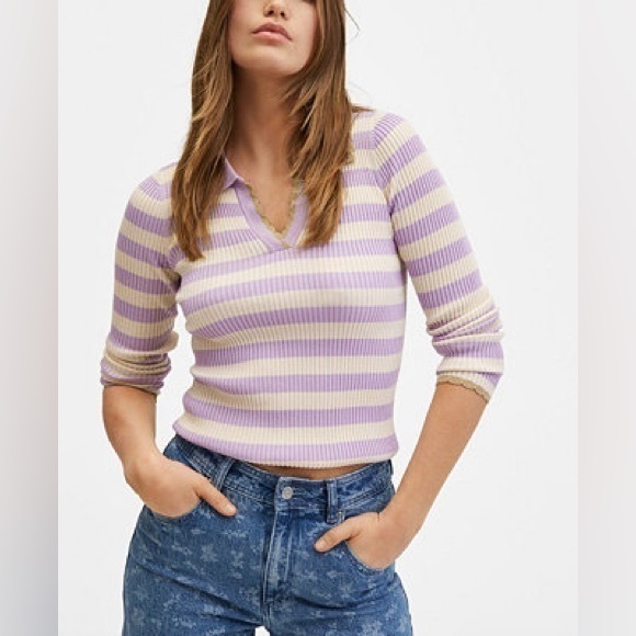Mango Tops - MANGO
Women's Striped Jersey Polo Shirt‎
